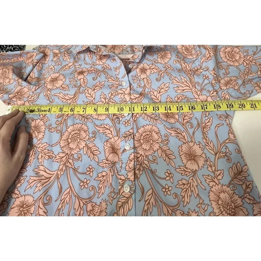 Lands'End Women’s Blue Peach Floral Supima Cotton Button Up Shirt Size 8p Petite - Picture 6 of 11
